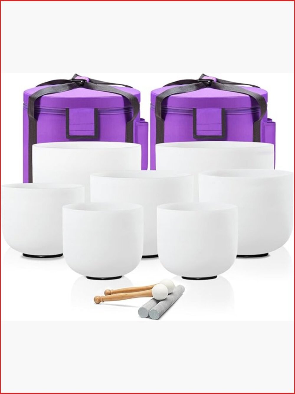 432Hz 7-12 Inch Crystal Singing Bowl Set of 7 with Carrying Case Bags for Sound
